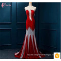 Suzhou Sehr reizvolles blaues schwarzes rotes Rhinestone-wulstiges 100% Baumwolllanges Meerjungfrau-Abschlussball-Kleid